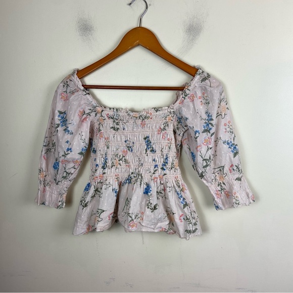Saylor Clover Floral Smocked Square Neck Puff Sleeve Blouse Top Small Feminine - Picture 9 of 14
